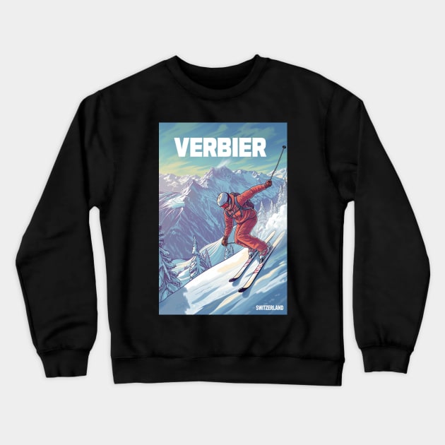 Verbier Switzerland Ski Crewneck Sweatshirt by Studio Red Koala